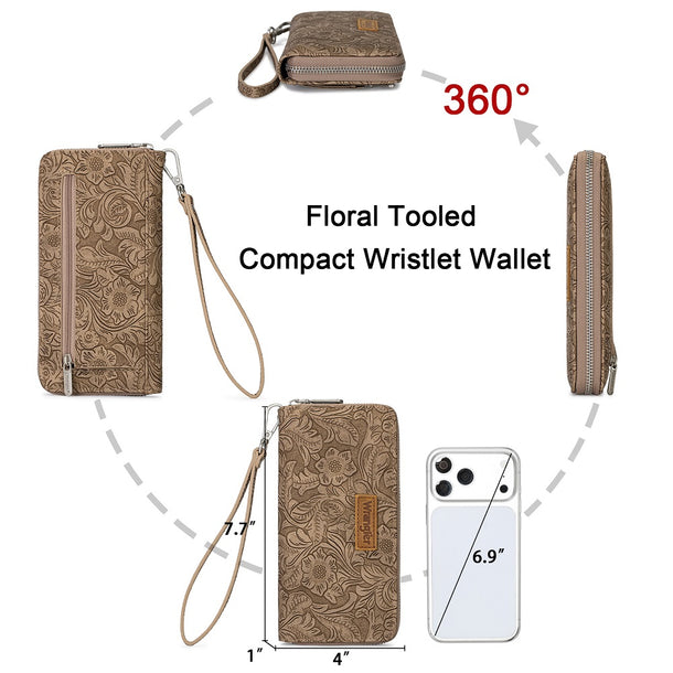 Wrangler Floral Tooled Wristlet RFID Wallet - Khaki