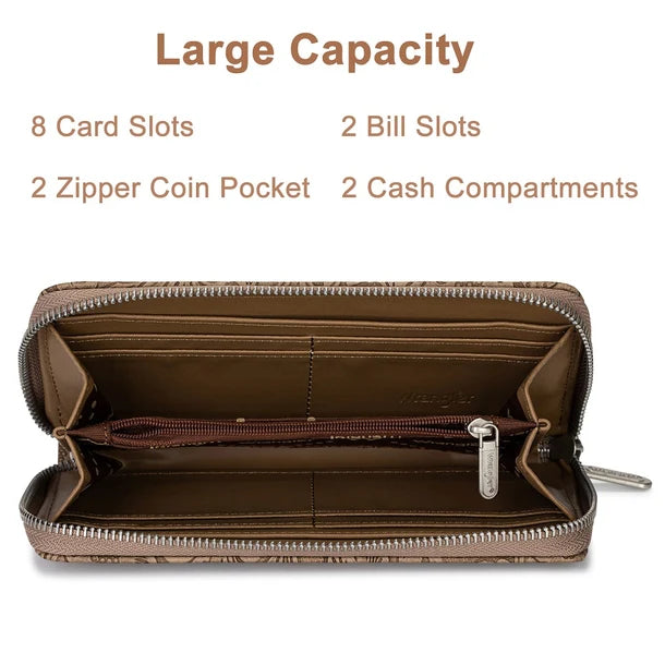 Wrangler Floral Tooled Wristlet RFID Wallet - Khaki