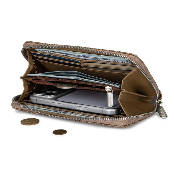 Wrangler Floral Tooled Wristlet RFID Wallet - Khaki