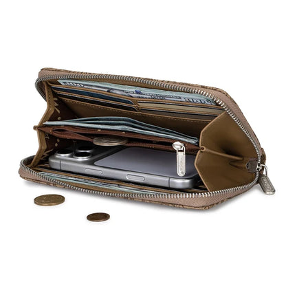 Wrangler Floral Tooled Wristlet RFID Wallet - Khaki