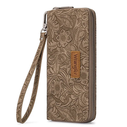 Wrangler Floral Tooled Wristlet RFID Wallet - Khaki