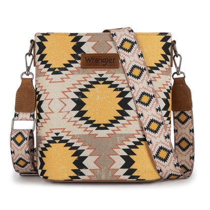 Wrangler Aztec Distressed Print Dual Sided Print Crossbody - Beige