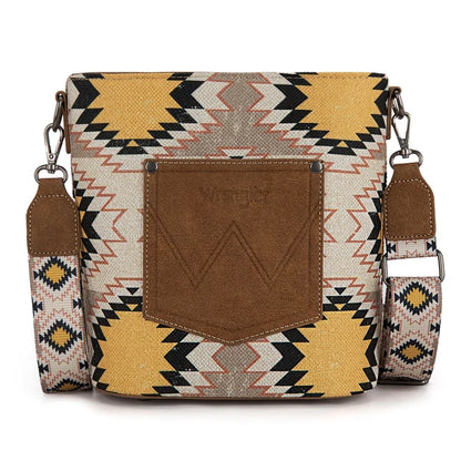 Wrangler Aztec Distressed Print Dual Sided Print Crossbody - Beige