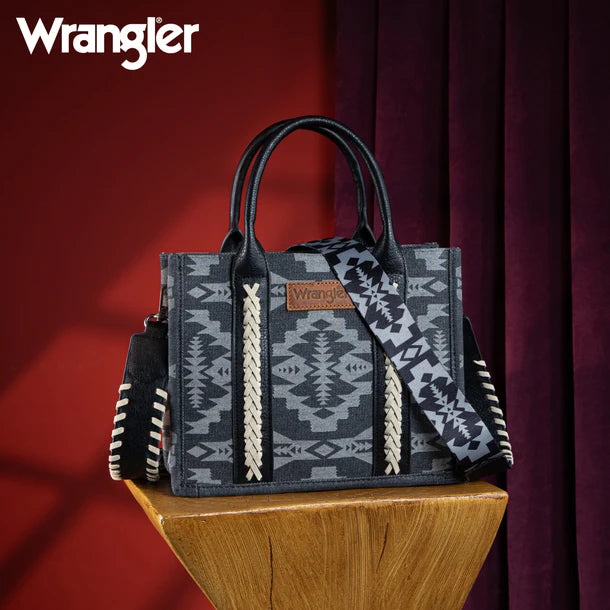 Wrangler Southwestern Print Small Canvas Tote/Crossbody - Black