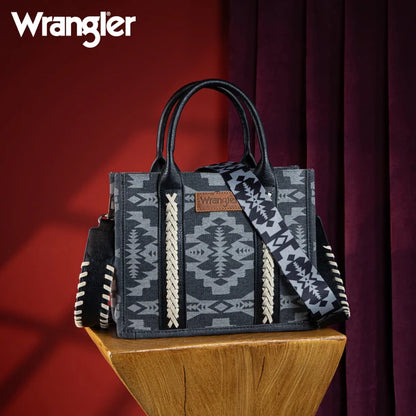 Wrangler Southwestern Print Small Canvas Tote/Crossbody - Black