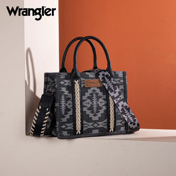 Wrangler Southwestern Print Small Canvas Tote/Crossbody - Black