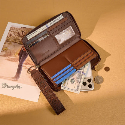 Wrangler Woven RFID Zip Wallet - Coffee
