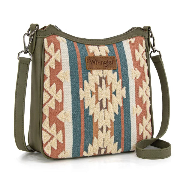 Wrangler Sherpa Aztec Canvas Crossbody - Green