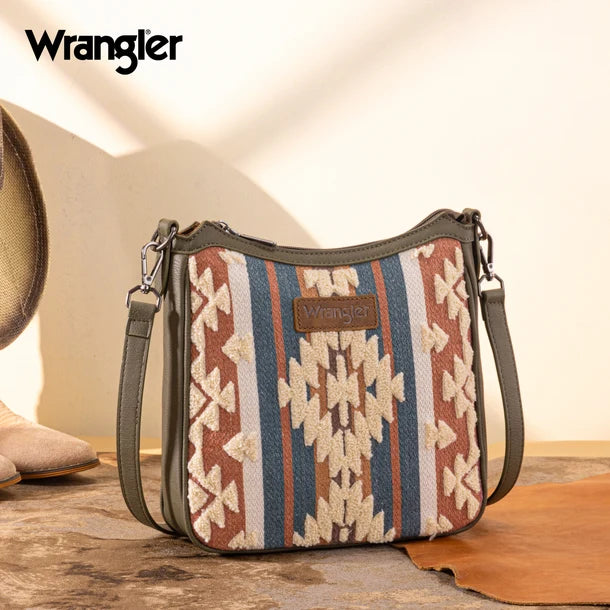 Wrangler Sherpa Aztec Canvas Crossbody - Green