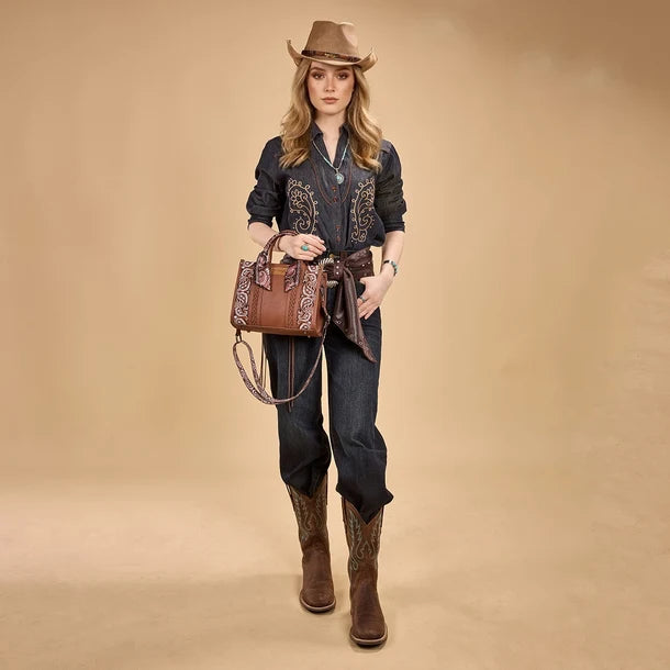 Wrangler Braided Paisley Bandana Tote Bag - Brown