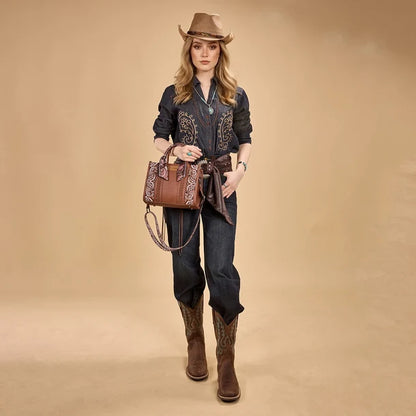 Wrangler Braided Paisley Bandana Tote Bag - Brown