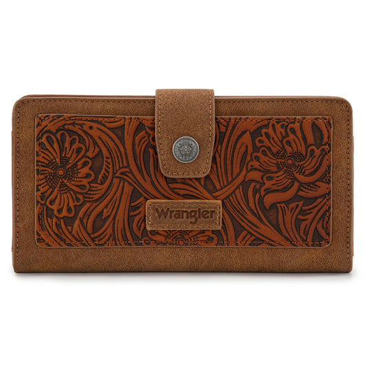 Wrangler Western Floral Tooled RFID Wallet - Brown