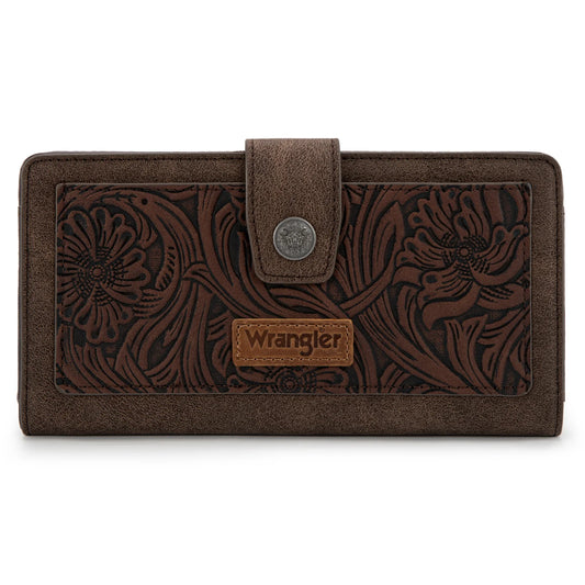 Wrangler Western Floral Tooled RFID Wallet - Coffee