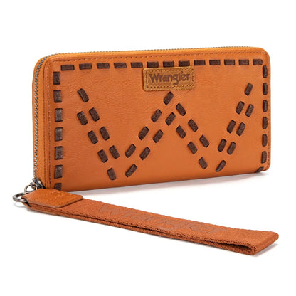 Wrangler Western Stitch Zip Around Wristlet Wallet - Brown