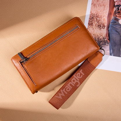 Wrangler Western Stitch Zip Around Wristlet Wallet - Brown