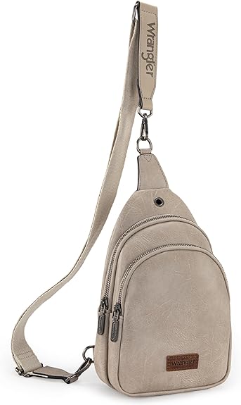 Wrangler Sling Bag/Crossbody/Chest Bag Dual Zippered Compartment - Light Grey