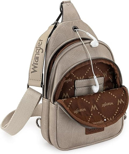Wrangler Sling Bag/Crossbody/Chest Bag Dual Zippered Compartment - Light Grey
