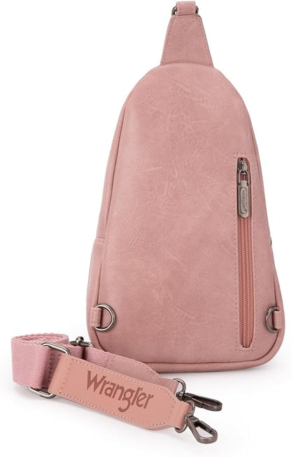 Wrangler Sling Bag/Crossbody/Chest Bag Dual Zippered Compartment - Pink