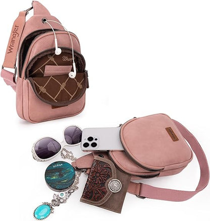 Wrangler Sling Bag/Crossbody/Chest Bag Dual Zippered Compartment - Pink
