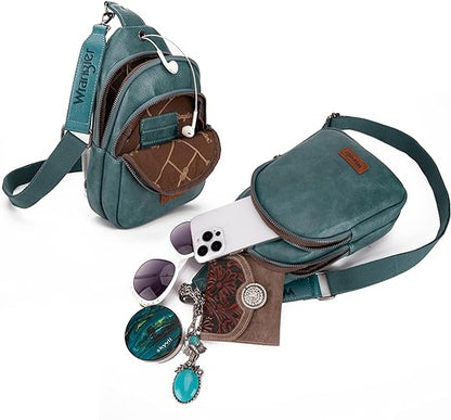 Wrangler Sling Bag/Crossbody/Chest Bag Dual Zippered Compartment - Turquoise