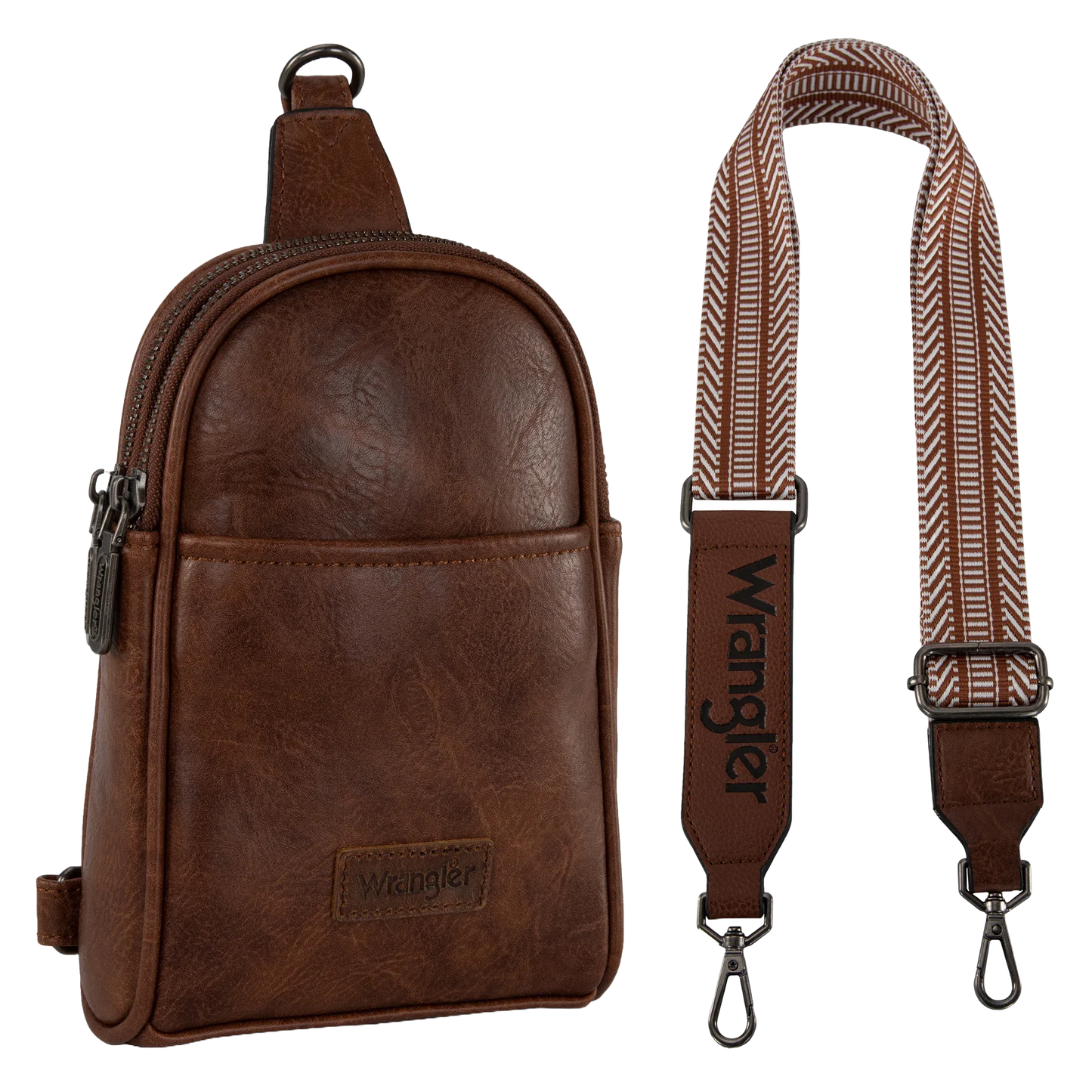 Wrangler Ladies Graphic Dark Brown Sling Crossbody Bag