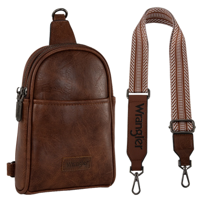 Wrangler Ladies Graphic Dark Brown Sling Crossbody Bag