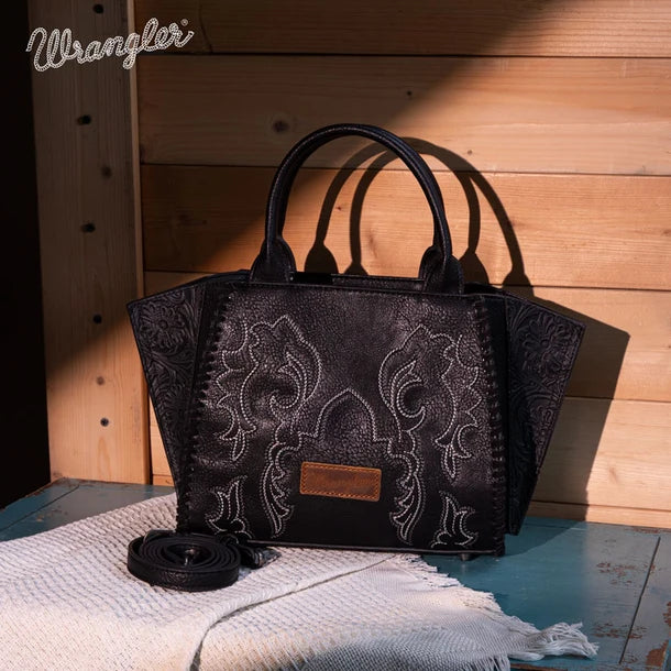 Wrangler Embroidered Trapezoid Concealed Carry Tote/Crossbody - Black