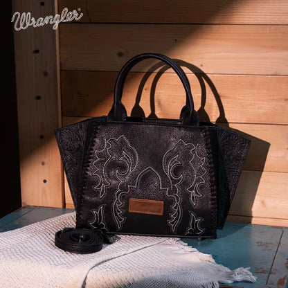 Wrangler Embroidered Trapezoid Concealed Carry Tote/Crossbody - Black