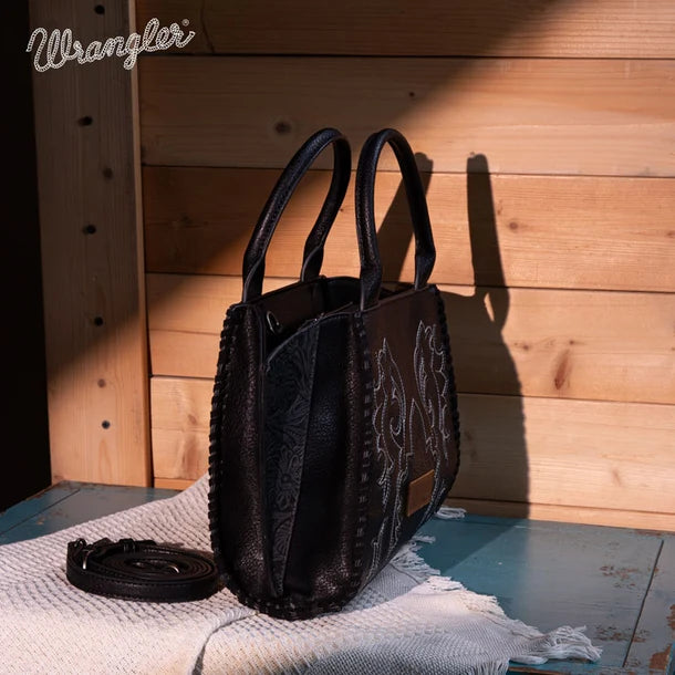 Wrangler Embroidered Trapezoid Concealed Carry Tote/Crossbody - Black