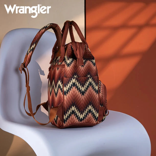 Wrangle Aztec Printed Callie Backpack/Diaper Bag - Brown Sideways