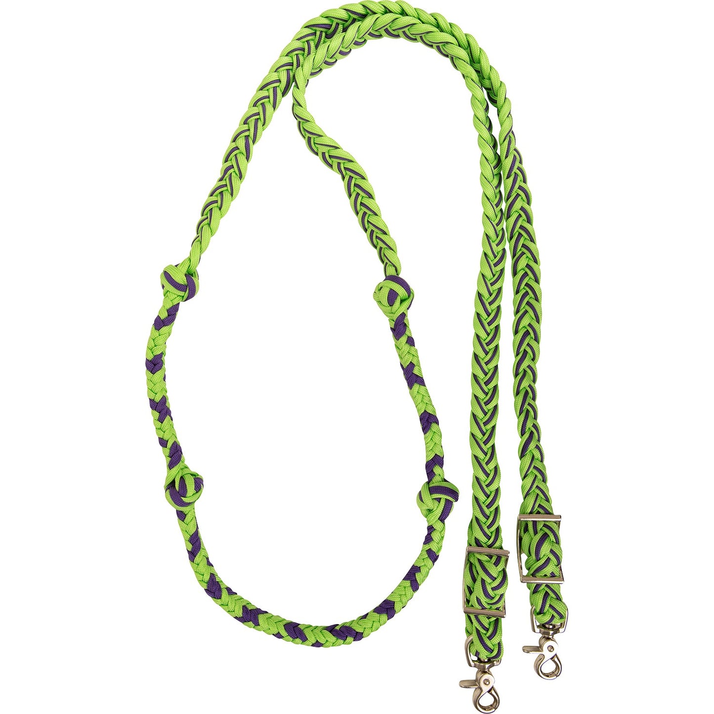 Martin Saddlery- Braided Barrel Rein with Knots- Lime Green- Purple