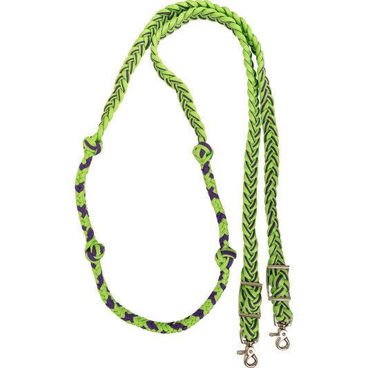 Martin Saddlery- Braided Barrel Rein with Knots- Lime Green- Purple