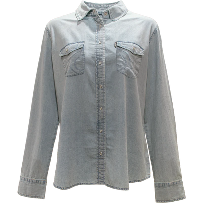 Ladies Hooey Chambray Denim Long Sleeve Shirt - Blue