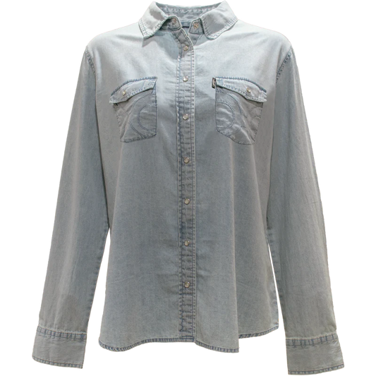Ladies Hooey Chambray Denim Long Sleeve Shirt - Blue