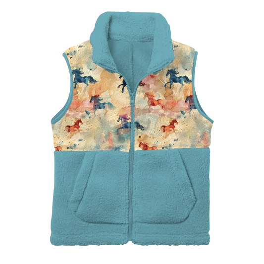 Shea Baby - Girls- Watercolor Horse Fleece Vest - CLEARANCE