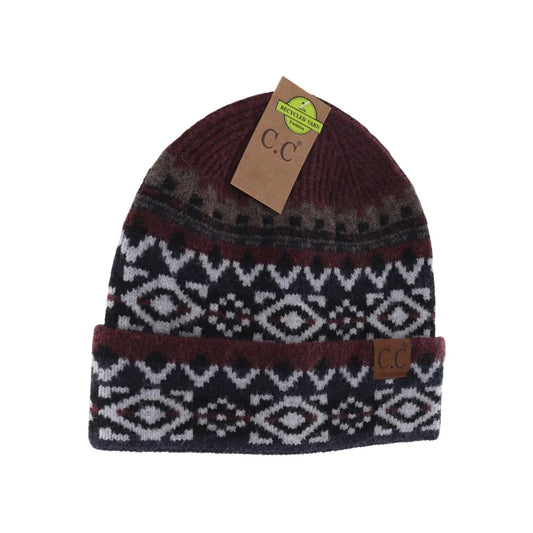 C.C Adult Beanie Women's Aztec Pattern Cuff - Burgundy