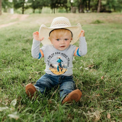 CLEARANCE - Shea Baby Head 'Em Up & Move Em' Out Graphic Long Sleeve Onesie/T-shirt
