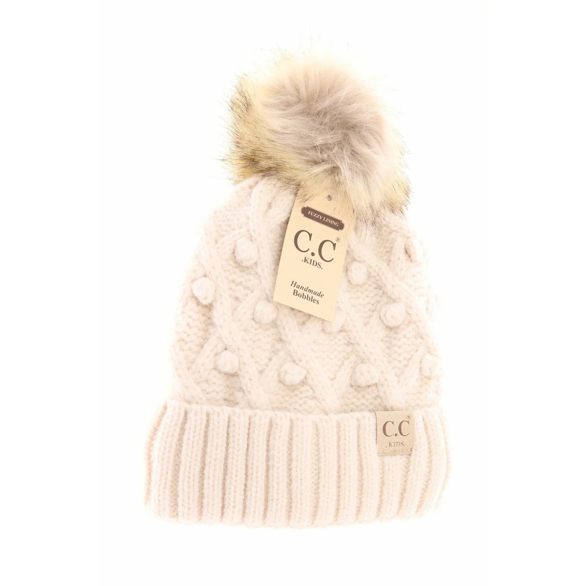 CLEARANCE - C.C KIDS Bobble Knit Faux Fur Pom - Ivory