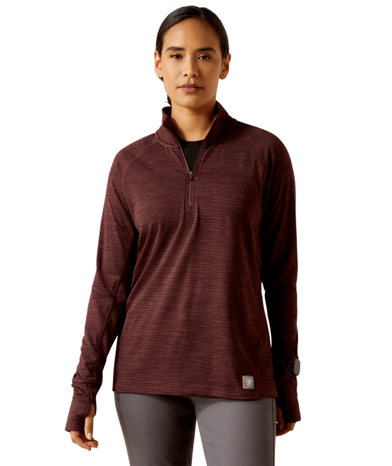 Ariat - Womens Rebar Gridwork 1/4 Zip Baselayer -  FUDGE