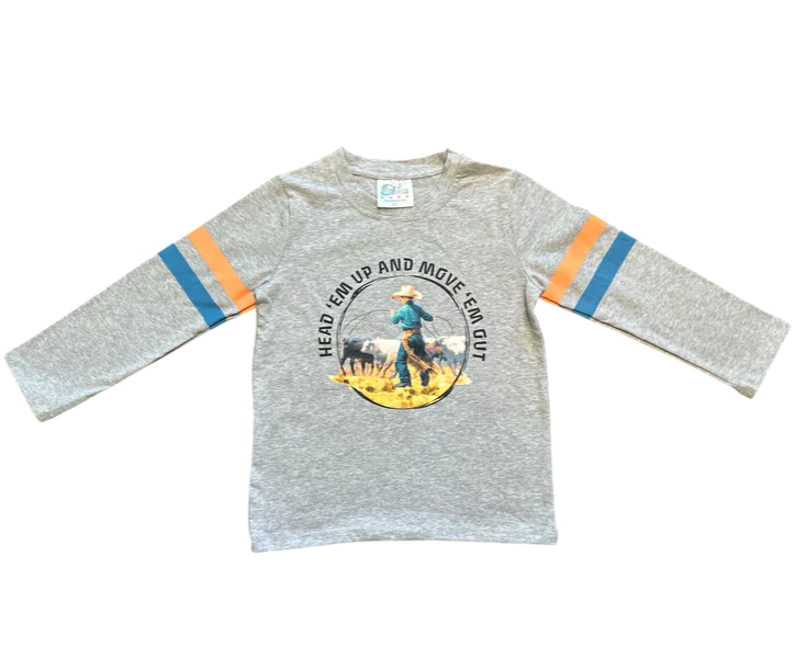 CLEARANCE - Shea Baby Head 'Em Up & Move Em' Out Graphic Long Sleeve Onesie/T-shirt