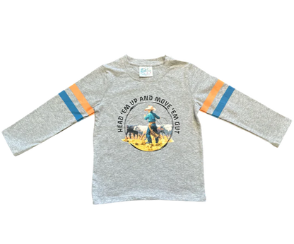 CLEARANCE - Shea Baby Head 'Em Up & Move Em' Out Graphic Long Sleeve Onesie/T-shirt