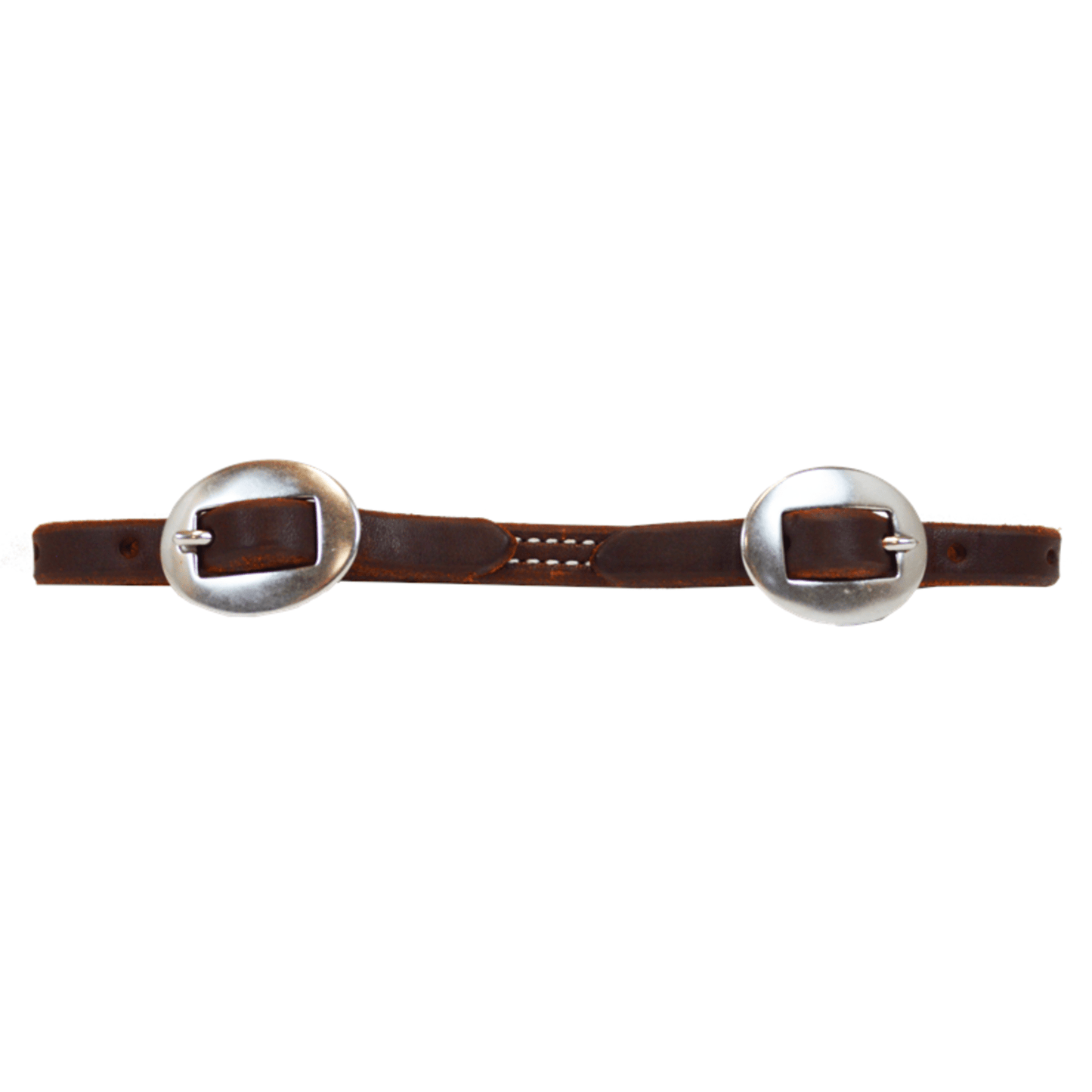 Harness Leather Curb Strap - Stainless Steel Buckle, Double, Stitched, Dark Oil