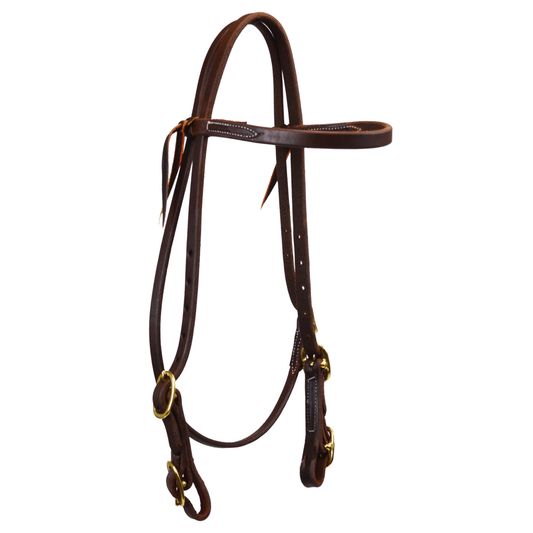 Browband - 5/8 " Harness Leather w/ Brass Buckle Changes, Dark Oil