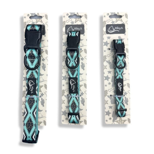 Riley S. Dog Collar - Teal Leopard Aztec