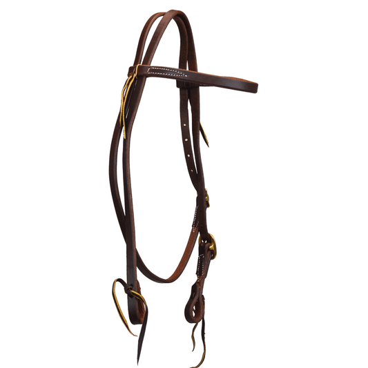 Browband - 5/8" Harness Leather w/ Brass Buckle & Leather Ties, Dark Oil