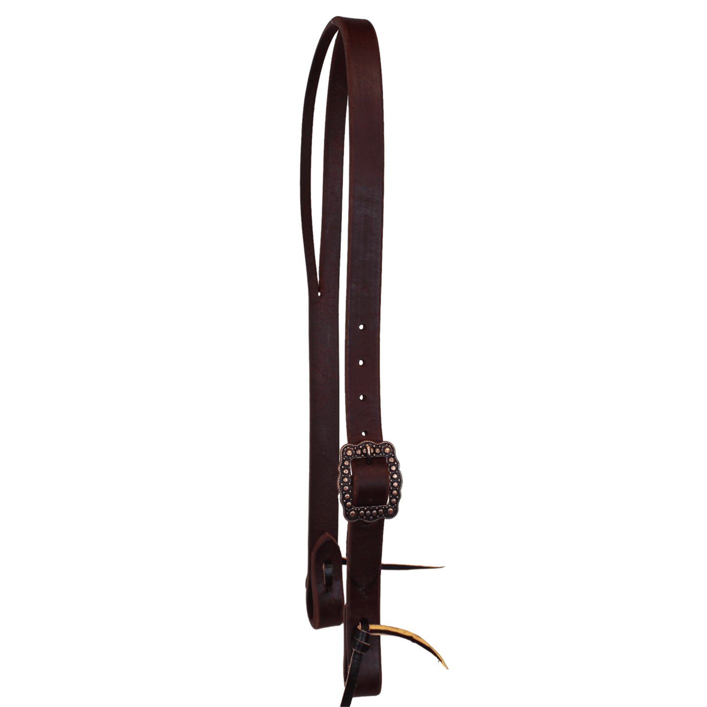 Slit Ear - 1" Harness Leather  w/ Copper Square Rosette Buckle, Dark Oil