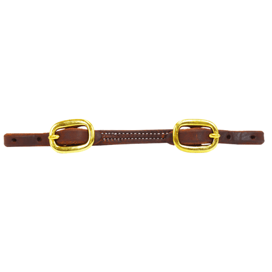 Harness Leather Curb Strap - Brass, Doubled, Stitched, Dark Oil