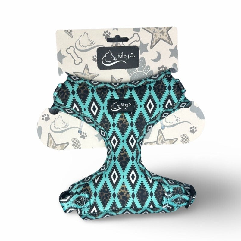 Riley S. Dog Harness - Teal Leopard Aztec