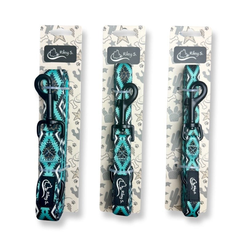 Riley S. Dog Leash - Teal Leopard Aztec