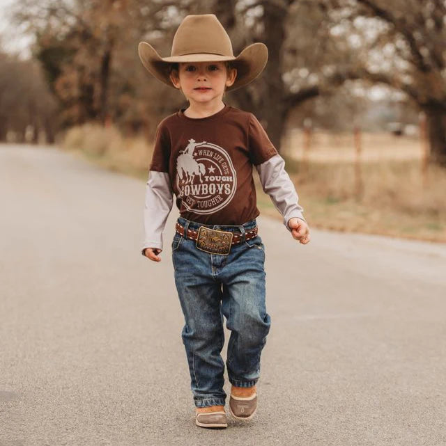 CLEARANCE - Shea Baby Cowboys Get Tougher Graphic LS Onesie/ LS Shirt